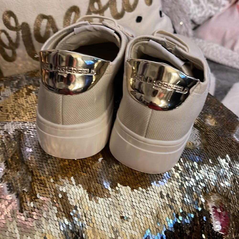 Karl lagerfield cyrilla white tan ecru knit sneakers 7m - Picture 4 of 8